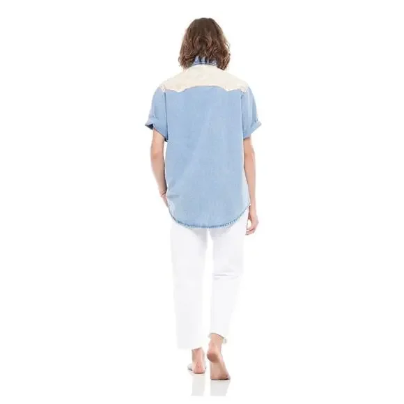 Free People x Sandrine Rose - NWT Western Short Sleeve Denim Shirt - Picture 7 of 12
